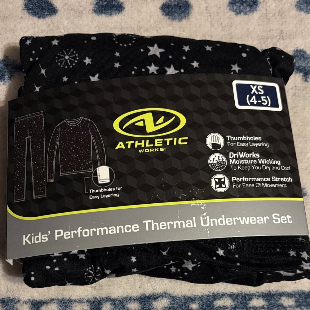 Athletic Works Kids' Performance Thermal Underwear Set Pajamas! Size XS(4-5)